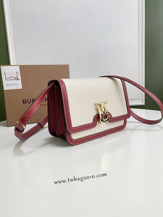 Burberry專門店新款小號TB專屬標識雙色帆布拼皮鎖扣包 巴寶莉經典款女士單肩包 yxb1365